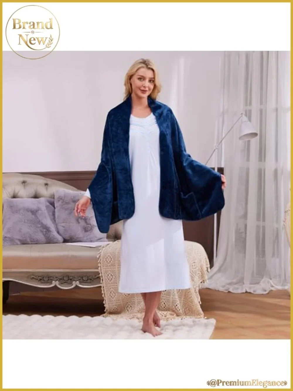 Fleece Wrap Shawl with Large Front Pockets for Fall Winter